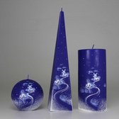 Kerst Kaarsen Set Handgeschilderd - Winters landschap - Blauw/Wit