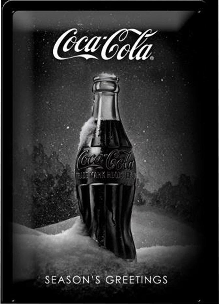 Nostalgic Art Merchandising Coca Cola Season's Greetings Metalen wandbord in reliëf 20 x 30 cm. Zwart Wit