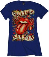 The Rolling Stones Dames Tshirt -S- Tongue & Stars Blauw