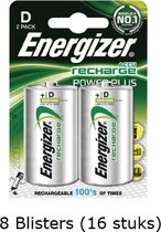 16 stuks (8 blisters a 2 stuks)  Energizer D Power Plus Batterij oplaadbaar 1.2V 2500mAh rechargeable