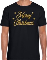 Fout Kerst shirt / t-shirt - Merry Christmas - goud / glitter - zwart - heren - kerstkleding / kerst outfit L (52)