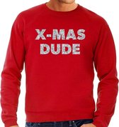 Foute Kersttrui / sweater - x-mas dude - zilver / glitter - rood - heren - kerstkleding / kerst outfit 2XL (56)