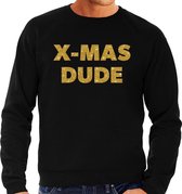 Foute Kersttrui / sweater - x-mas dude - goud / glitter - zwart - heren - kerstkleding / kerst outfit 2XL (56)