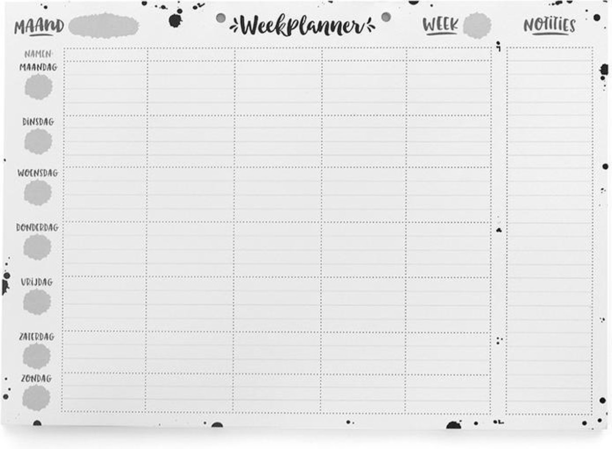 Weekplanner papier A4 familieplanner zwart wit gezinsplanner 5 personen lijmbinding