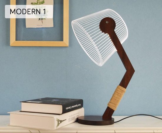3D Led Lamp - Hout - Stijlvolle Gadget - Led Lamp Met Knik - Acryglas