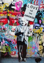 Canvas Schilderij * Einstein: Love Is The Answer * - Kunst aan je Muur - Pop Art Grafitti - VeelKleurig - 40 x 60 cm