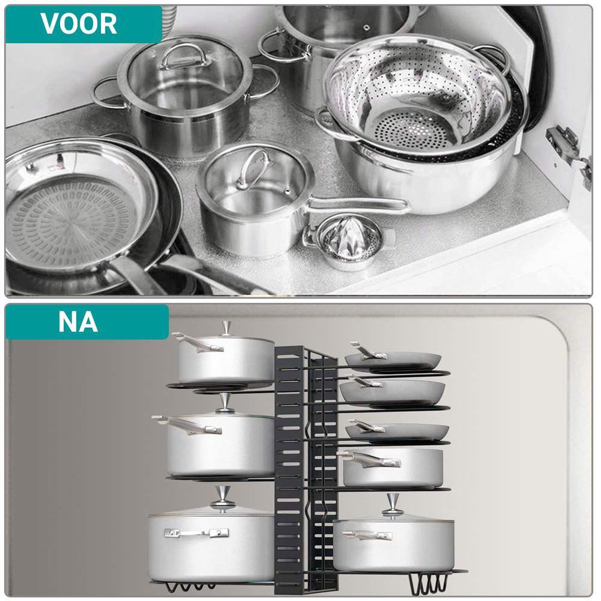 Pannenrek Met 8 Verstelbare Niveaus Keuken Kast Organizer