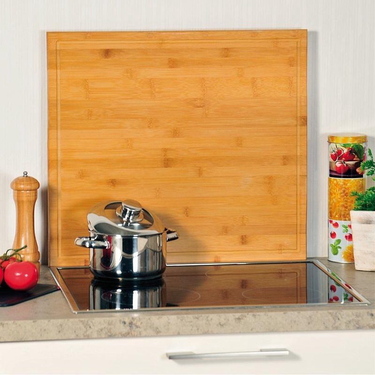 Relaxdays snijplank bamboe, met saprand, H x B x D: ca. 5 x 56 x 38 cm, grote serveerplank, xl, massief, naturel