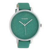 OOZOO Timepieces - Zilverkleurige horloge met aqua groene leren band - C10406