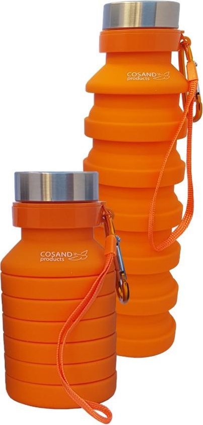 Gourde pliable, orange, gourde avec mousqueton, dragonne, 0,6