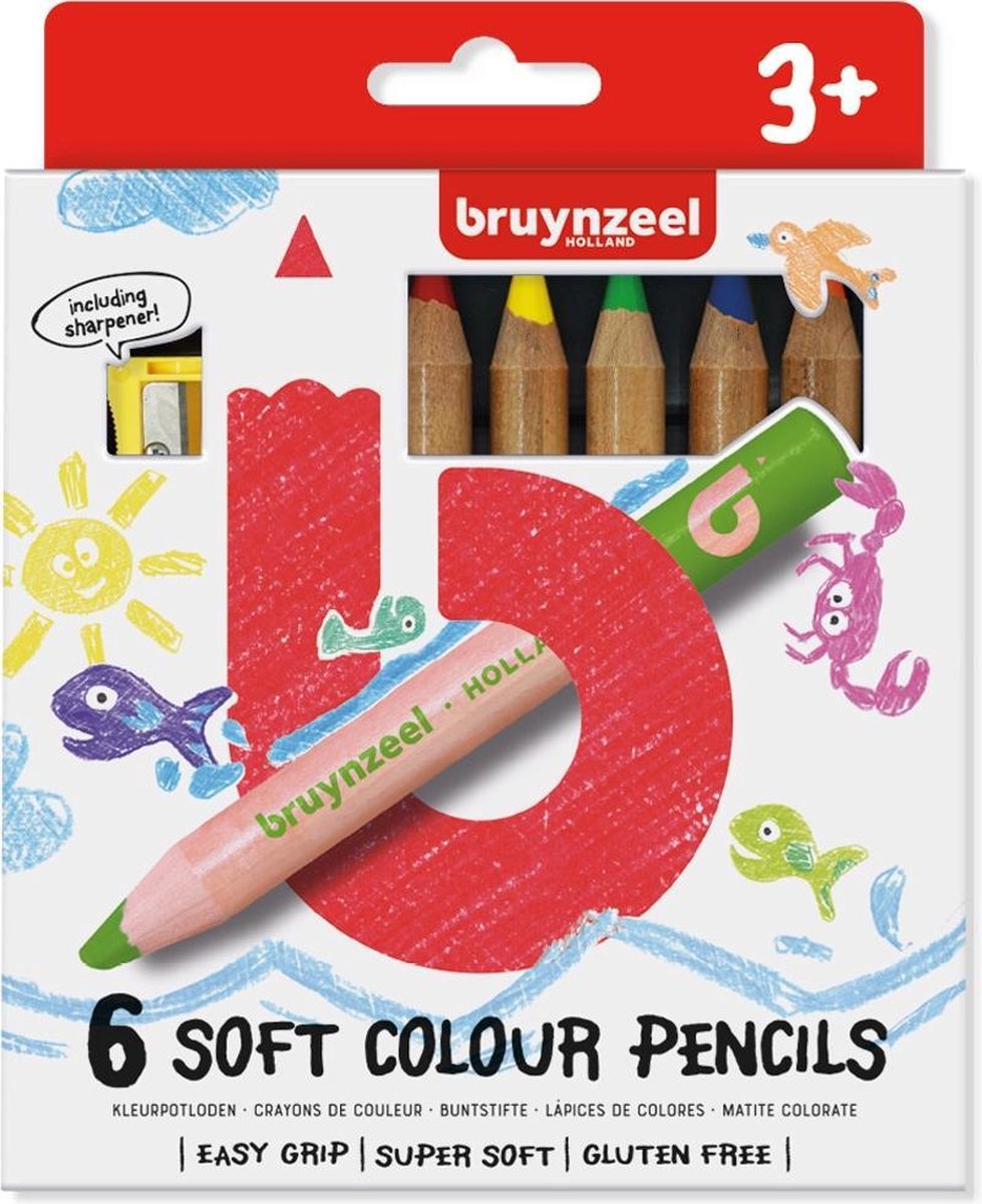 chocola Bijdragen onvergeeflijk Bruynzeel Kids 6 extra zachte kleurpotloden met slijper | bol.com