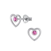 Joy|S - Zilveren hartje oorbellen 7 mm kristal roze