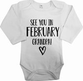 Baby rompertje see you in februari grandpa | Bekendmaking zwangerschap | Cadeau voor de liefste aanstaande opa | Bekendmaking zwangerschap rompertje voor opa in de maat 56.