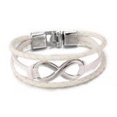 Infinity Armband voor Heren - Wit Leer met Stalen Accenten - Armband Mannen - Armband Heren - Valentijnsdag voor Mannen - Valentijn Cadeautje voor Hem - Valentijn Cadeautje Vrouw