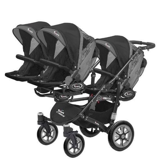 TRIPPY kinderwagen - triplets - 3 zits buggy 2 in 1 (levertijd 3 á 4 weken) Black — afbeelding 5