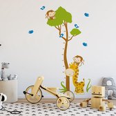 Muursticker kinderen groeimeter giraffe met aapjes | muursticker kinderkamer meisjes jongens | kinderkamer decoratie muursticker