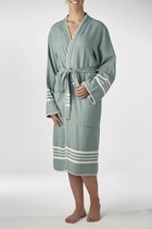 Hamam Badjas Krem Sultan Kimono - almond green / natural - maat M - sauna badjas - ochtendjas - duster - dunne badjas - dames / heren