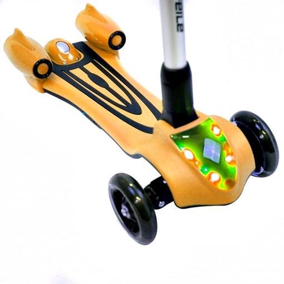 Trottinette pour enfants robuste avec fumée, son et éclairage LED - Jaune