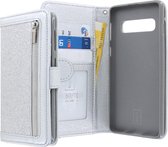 Samsung Galaxy S10+ Bookcase hoesje - CaseBoutique - Glitter Zilver - Kunstleer - Glitters - Rits Vakje