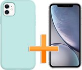 HB Hoesje Geschikt voor Apple iPhone 11 - Siliconen Back Cover & Glazen Screenprotector - Turquoise