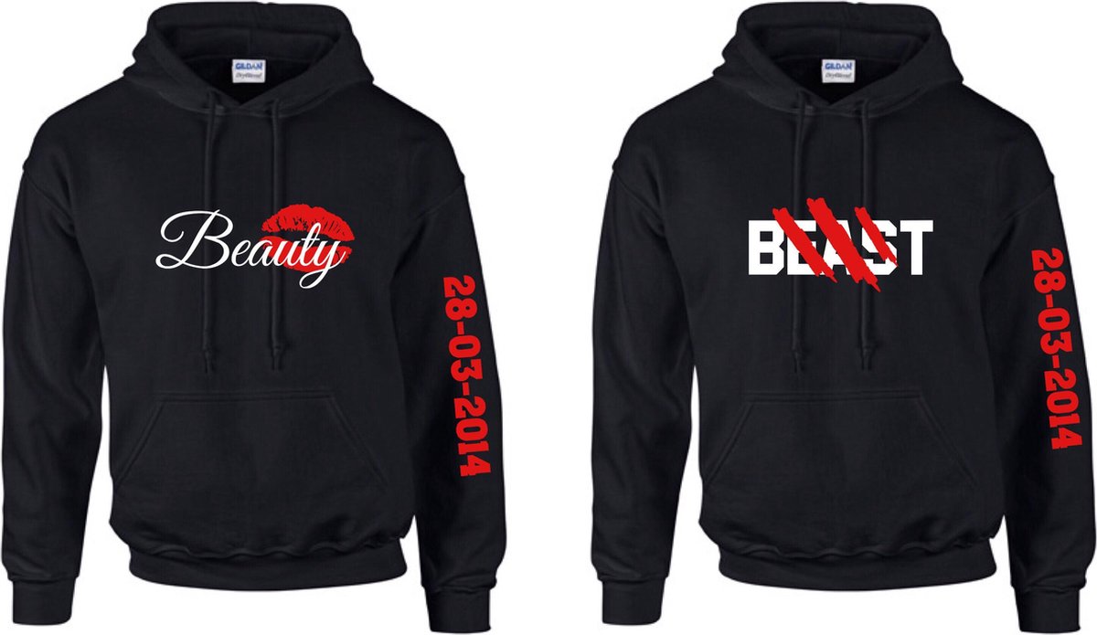 Setje hoodies Beauty en Beast met datum Truien met capuchon voor hem en haar bol