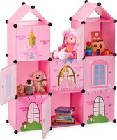 Relaxdays kinderkast kasteel - DIY kastsysteem - speelgoedkast - kast kinderen - roze