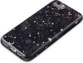 Wilma glow in the dark nacht sterren case glitter maan planeten iPhone 6 6s 7 8 SE 2020 - Zwart Zilver