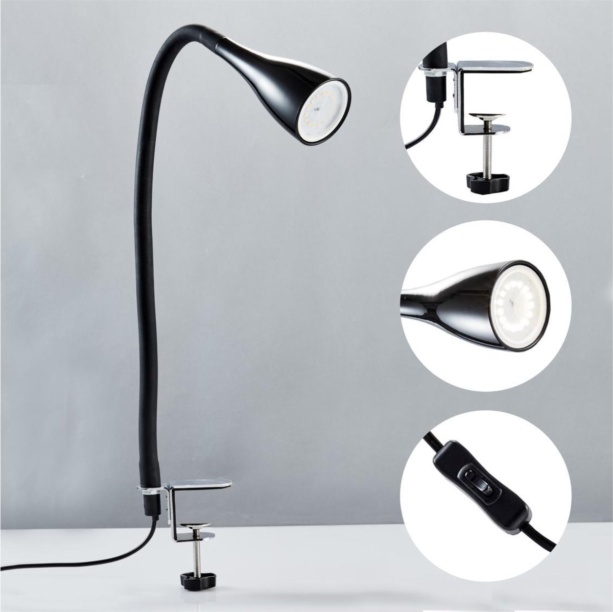 Lampe de table LED dimmable lampe de chevet lampe de table lampe de bureau  variateur tactile 3 niveaux, métal noir, 1x LED 8,5 W 650 Lm blanc chaud,  LxlxH 42x11x40 cm