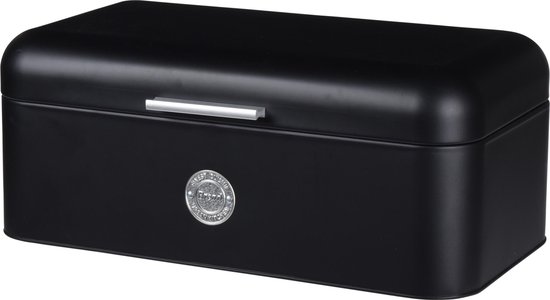 Excellent Houseware - Broodtrommel - Met Klepdeksel - Zwart - Metaal - Glans - Luchtgaten - Chique - Modern
