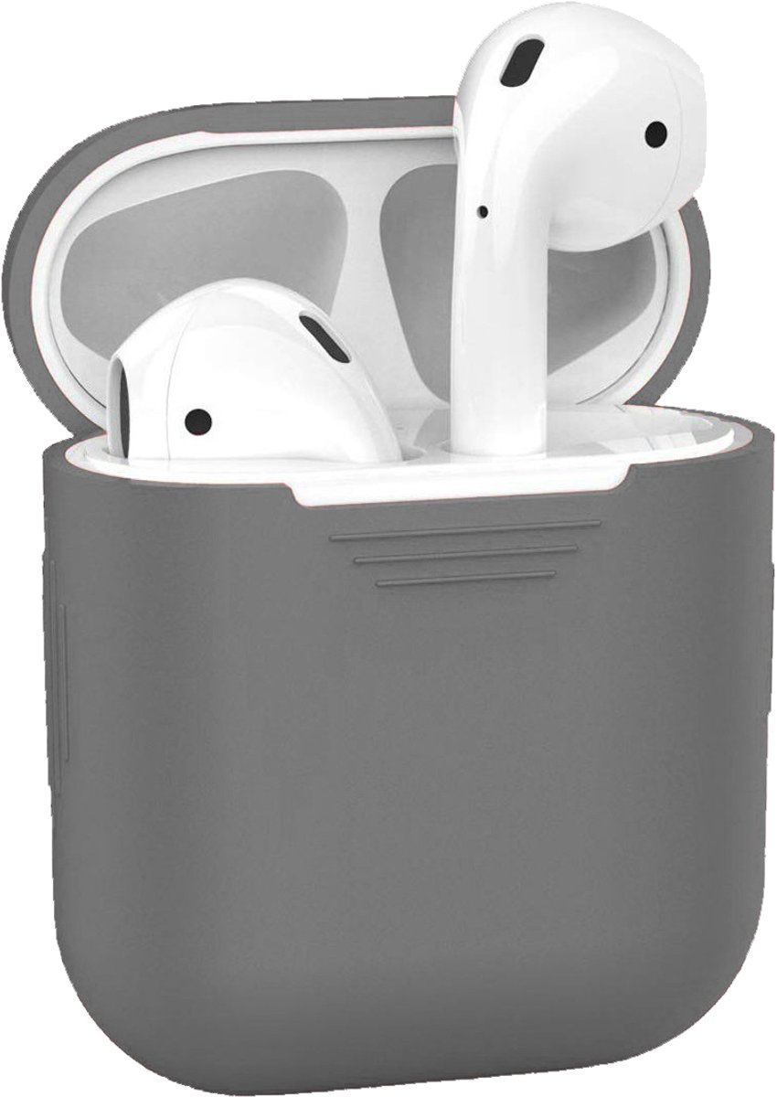 Hoesje - Geschikt voor Apple Airpods 1 / 2 - Siliconen Hoes met Clip - Silicone Case Cover - Grijs
