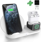 AXTIES® 3 in 1 Draadloze Qi Oplader Inclusief Gratis Quick Charge 3.0 USB Kabel en Adapter Geschikt voor Apple iPhone / iWatch / AirPods 1 2 Pro / Samsung / LG / Huawei - Draadloos Snellader - Wireless Fast Charger - Oplaadstation - Docking Station