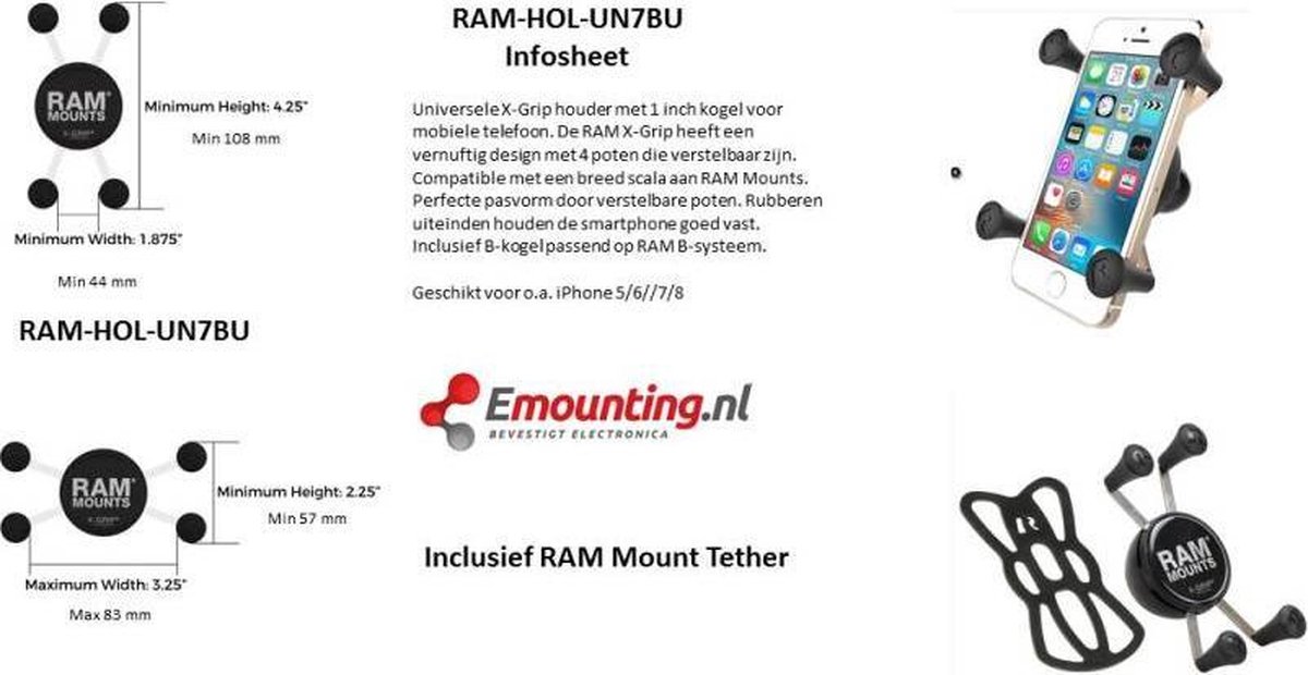 Support RAM ® X-Grip ® avec pince RAM ® Tough-Claw ™ pour smartphone