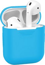 Hoesje - Geschikt voor Apple Airpods 1 - Siliconen Hoes met Clip - Silicone Case Cover - Lichtblauw