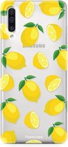 Fooncase Hoesje Geschikt voor Samsung Galaxy A70 - Shockproof Case - Back Cover / Soft Case - Lemons / Citroen / Citroentjes