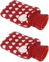 2x Rode kruiken met hartjes hoes 0,75 liter - Warmwaterkruiken met pluche hoes/kruikenzak - Valentijn cadeaus