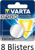 8 stuks (8 blisters a 1 st) Varta CR2032 Wegwerpbatterij Lithium