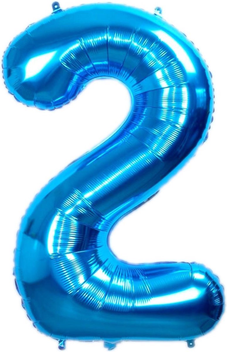 Folie Ballon Cijfer 2 Jaar Cijferballon Feest Versiering Folieballon Verjaardag Versiering Blauw XL 86Cm Met Rietje - BTH