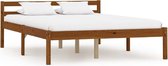 Bedframe Bruin Hout (Incl LW Anti kras Vilt) 120x200 cm - Bed frame met lattenbodem - Tweepersoonsbed Eenpersoonsbed
