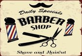 Wandbord - Barber Shop - Daily Specials Shave And Haircut - Gebolde Duitse Kwaliteit
