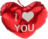 Pluche glimmend hart rood met tekst I love you - Valentijnscadeaus