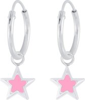 Joy|S - Zilveren ster bedel oorbellen roze oorringen