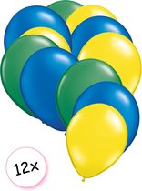 Ballonnen Groen, Blauw & Geel 12 stuks 27 cm