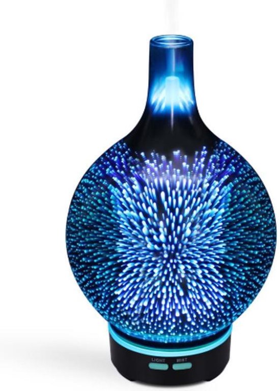 Seidon™ Aroma Diffuser – 3D Glas - Gratis Ebook en 2 Etherische Oliën - Luchtbevochtiger – Geur Verspreider