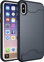 Apple iPhone XR Shockproof Back cover - Donkerblauw - Card Case TPU Siliconen - Hard PC met Kickstand - Pasjeshouder