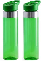 2x Groene drinkfles/waterfles met schroefdop en RVS 650 ml - Sportfles - BPA-vrij