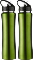 2x Licht groen RVS bidon/drinkfles met buigbare drinktuit 500 ml - Sportfles