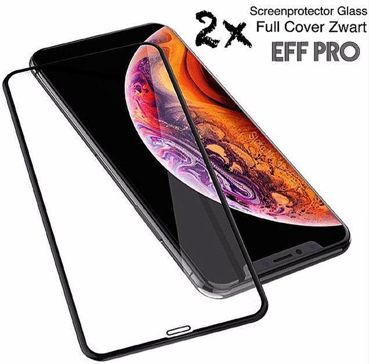 iPhone 11 Pro / XS / X Screenprotector Glazen Gehard Full Screen Cover Zwart Volledig Beeld - Tempered Glass 2x - Eff Pro