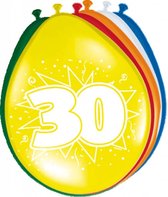Ballonnen ster 30 cm: 30 jaar - 8 stuks (08230) - Multi Colour