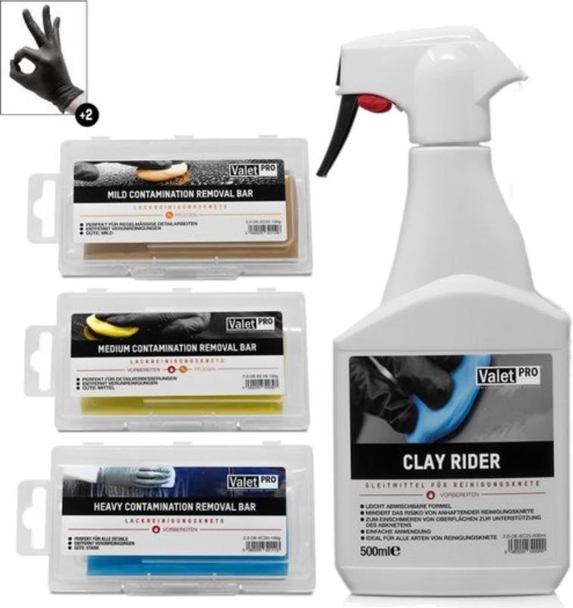 Valet Pro - Auto reiniging Klei Pakket - bestaande uit 3 soorten klei + 500ml klei smeermiddel