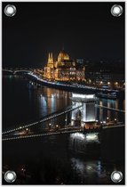 Tuinposter –Nacht Uitzicht over Boedapest en Kettingbrug– 60x90cm Foto op Tuinposter (wanddecoratie voor buiten en binnen)
